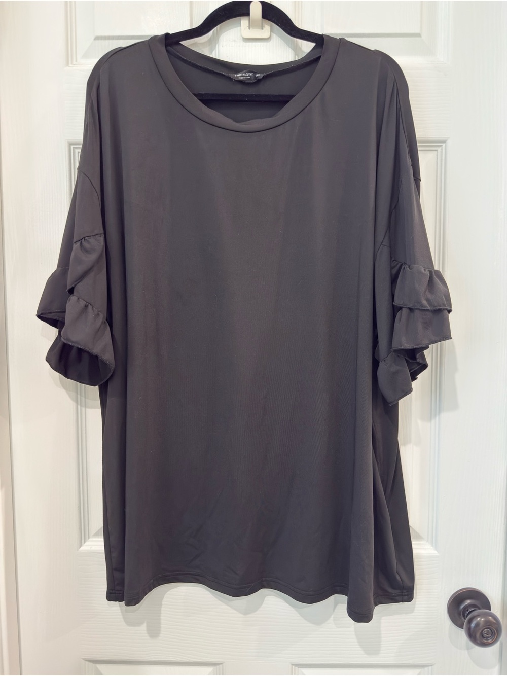 Black Ruffle Sleeve Tunic Top with Tiered Sleeves